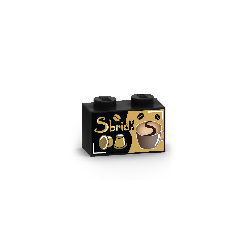 Coffee pod box printed on Lego® Brick 1X2 - Black