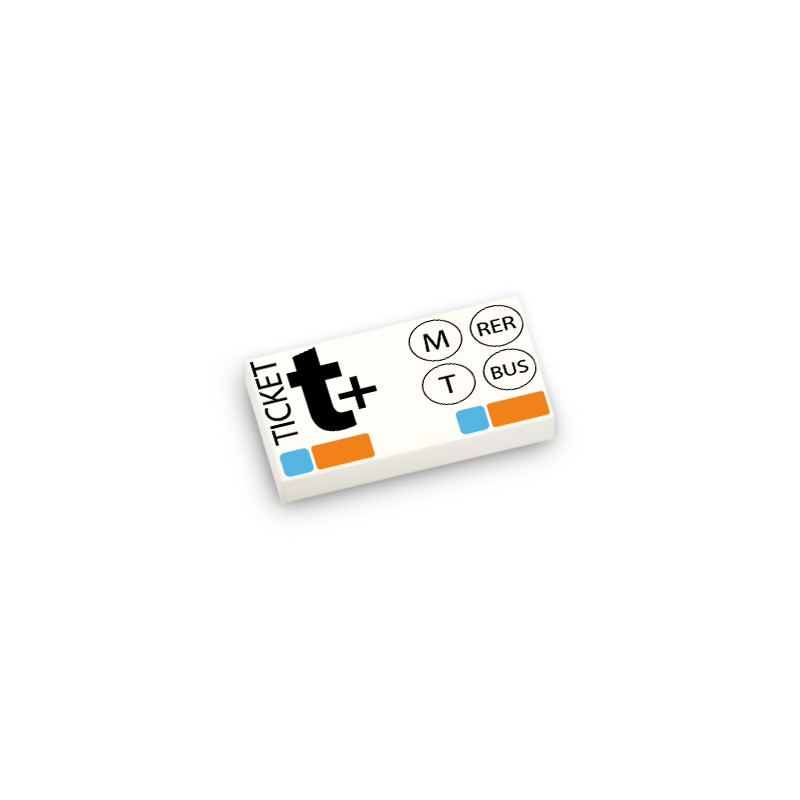 Ticket de métro imprimé sur Brique 1x2 Lego® - Blanc