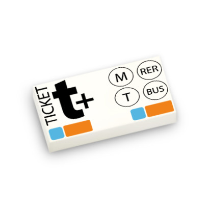 Ticket de métro imprimé sur Brique 1x2 Lego® - Blanc