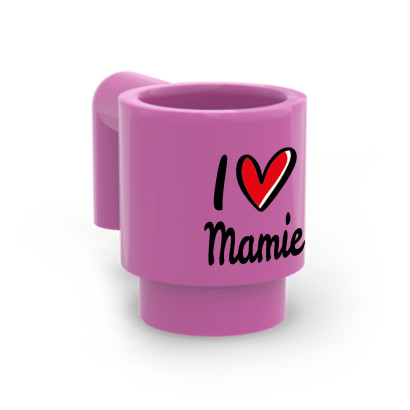 Tasse imprimée "I Love Mamie" sur tasse Lego® - Rose