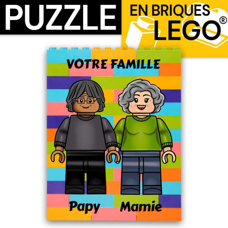 Puzzle Portrait de famille Avatar multicolore 96x127mm à personnaliser par impression UV sur Brique Lego®