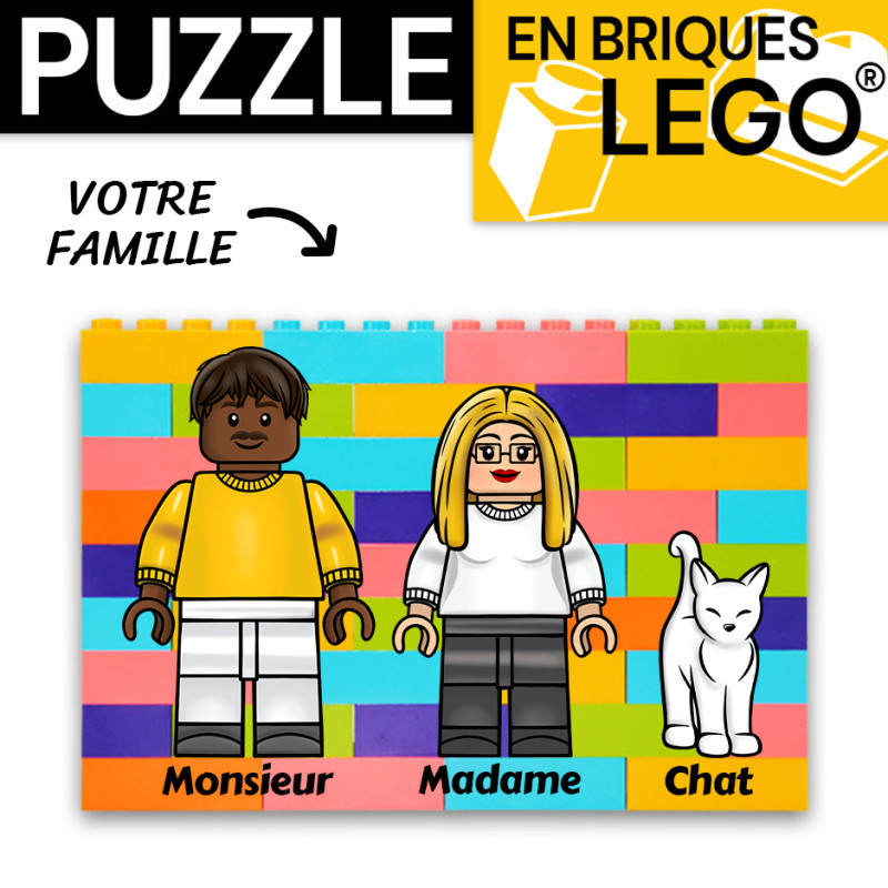 Puzzle Portrait de famille Avatar multicolore 128x88mm à personnaliser par impression UV sur Brique Lego®