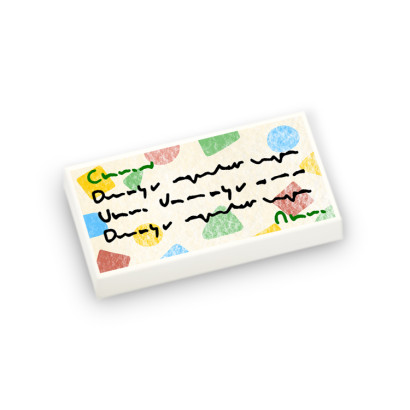 Colorful letter printed on 1x2 Lego® Brick - White