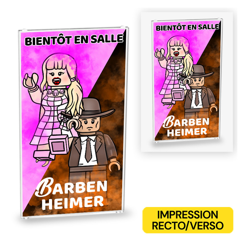 Affiche de Cinéma "Barbenheimer" imprimée sur Vitre Lego® 1X4X6 - Transparent