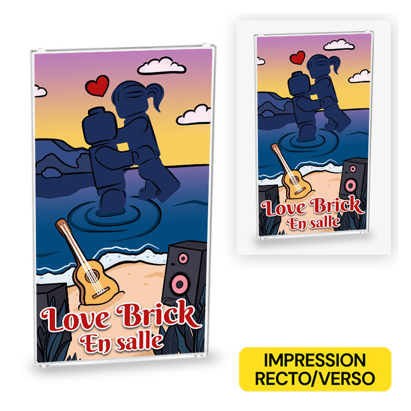 Affiche de Cinéma "Love Brick" imprimée sur Vitre Lego® 1X4X6 - Transparent