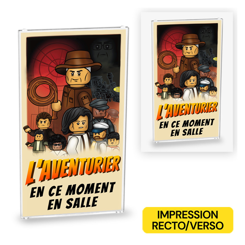 Affiche de Cinéma "L'AVENTURIER" imprimée sur Vitre Lego® 1X4X6 - Transparent
