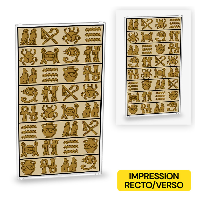Symbole égyptien Hiéroglyphes imprimée recto/verso sur vitre Lego® 4x6