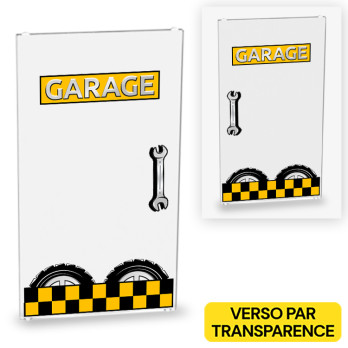 Door 'Garage' printed on Lego® 1x4x6 glass
