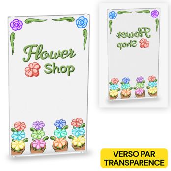 Porte "Flower Shop" imprimée sur Vitre Lego® 1X4X6 - Transparent