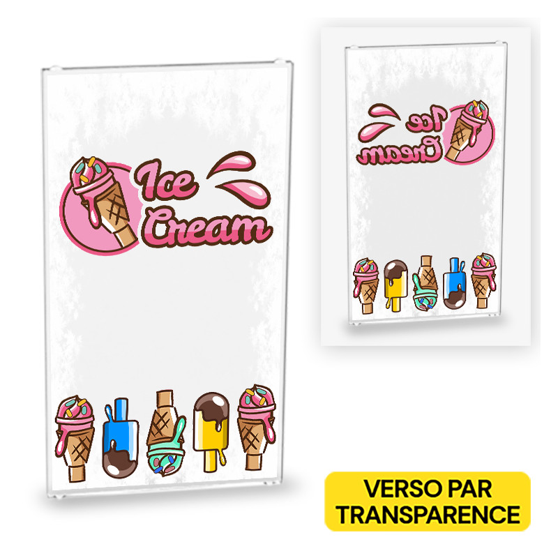 Porte "Ice Cream" imprimée sur Vitre Lego® 1X4X6 - Transparent