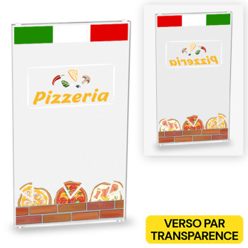 Pizzeria door printed on Lego® 1X4X6 Glass - Transparent