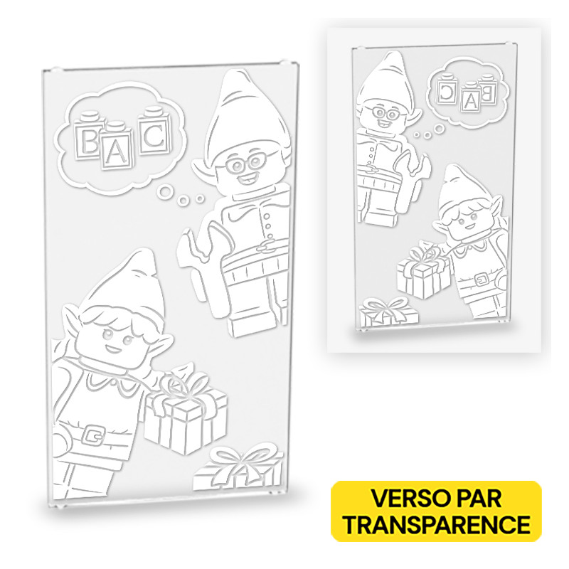 Vitrine lutins de Noël sur Vitre Lego® 1X4X6 - Transparent