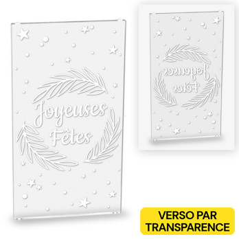 'Joyeuses Fêtes' display case on Lego® Glass 1X4X6 - Transparent