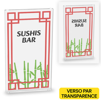 Restaurant door "Sushi Bar" printed on Lego® 1X4X6 Glass - Transparent
