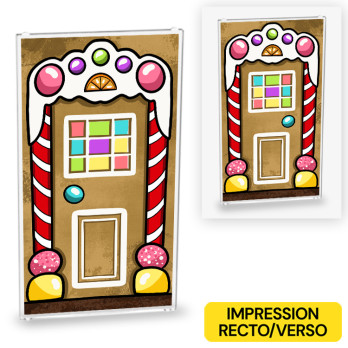 Gingerbread house door printed on both sides on Lego® 1x4x6 glass