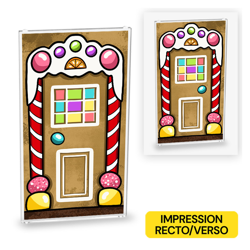 Gingerbread house door printed on both sides on Lego® 1x4x6 glass