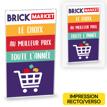 Brick Market advertising panel printed on Lego® 1x4x6 Glass - Transparent