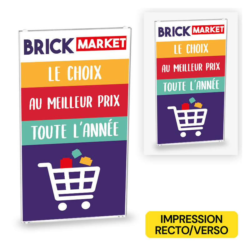 Brick Market advertising panel printed on Lego® 1x4x6 Glass - Transparent