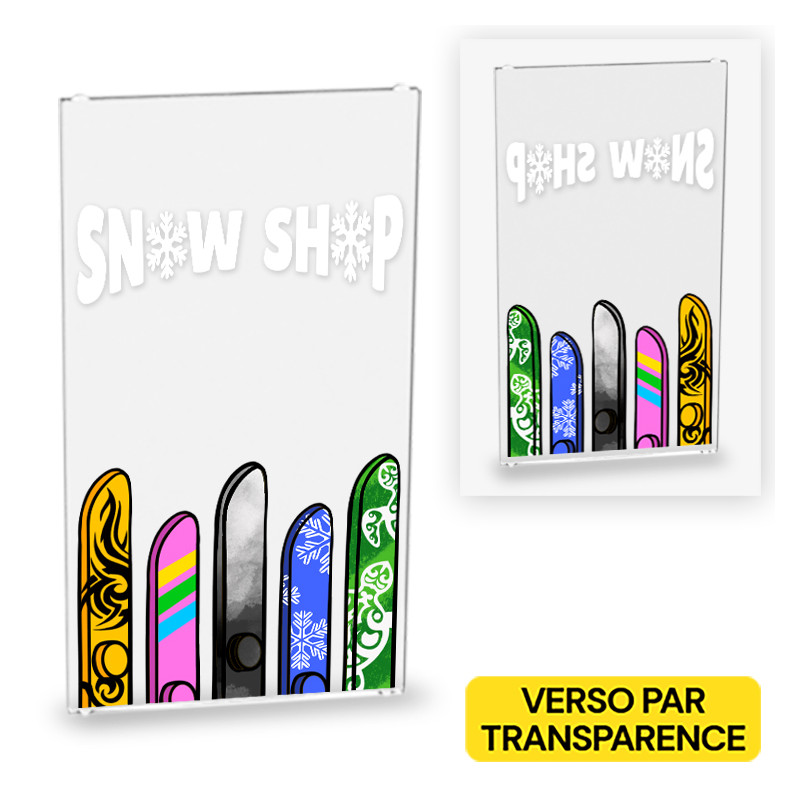 Porte de vitrine "Snow Shop" imprimée sur vitre Lego® 1x4x6