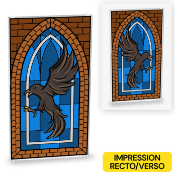 Stained glass Raven printed recto/verso on glass Lego® 1x4x6