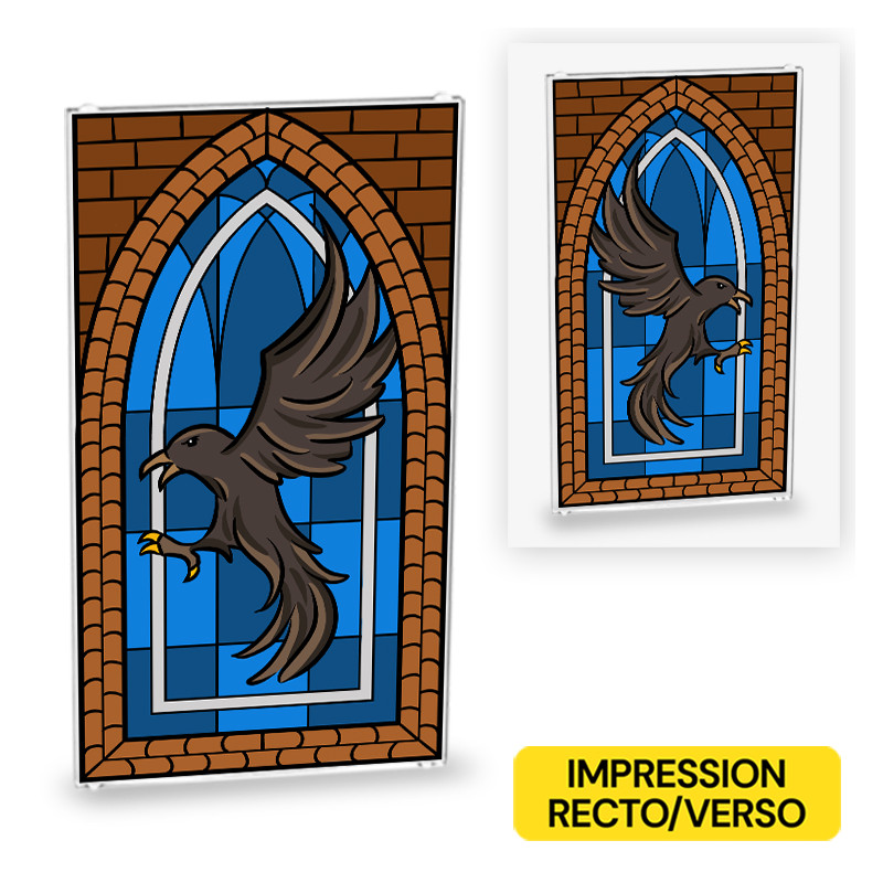 Stained glass Raven printed recto/verso on glass Lego® 1x4x6