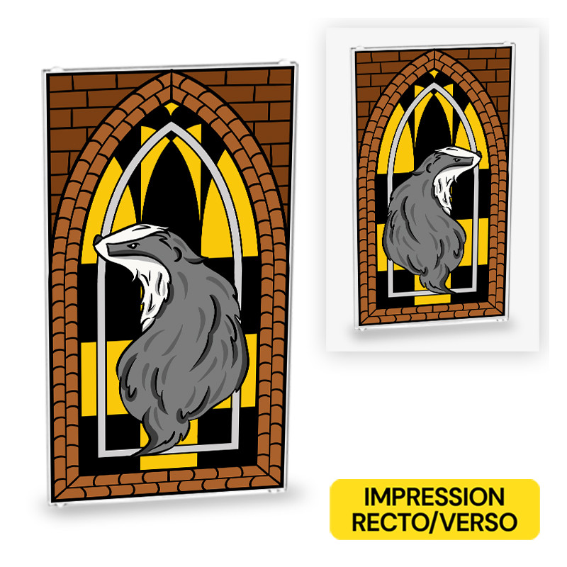 Stained glass Badger printed recto/verso on glass Lego® 1x4x6