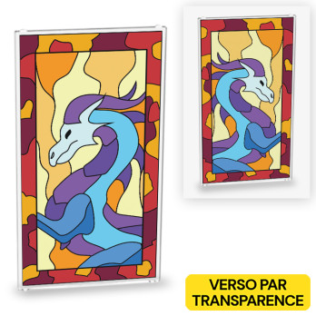 Stained glass dragon motif printed on Lego® 1x4x6 glass