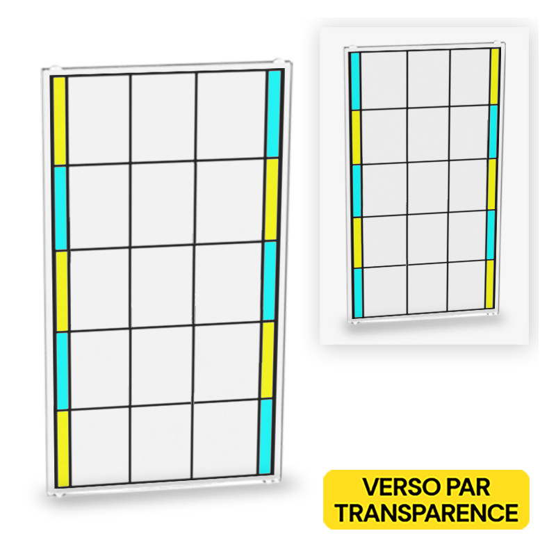 Yellow / blue outline stained glass window printed on Lego® 1x4x6 glass