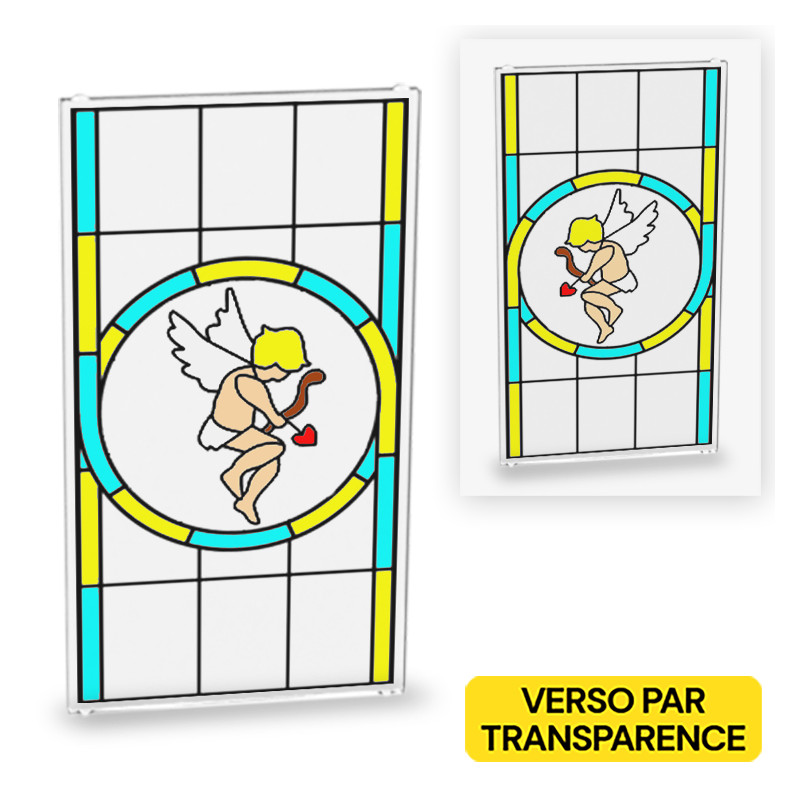 "Cupid" stained glass window printed on Lego® 1x4x6 glass