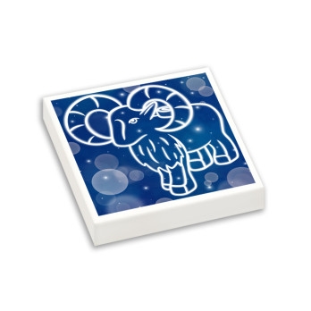 Signe Astrologique Bélier imprimé sur Brique Lego® 2x2 - Blanc