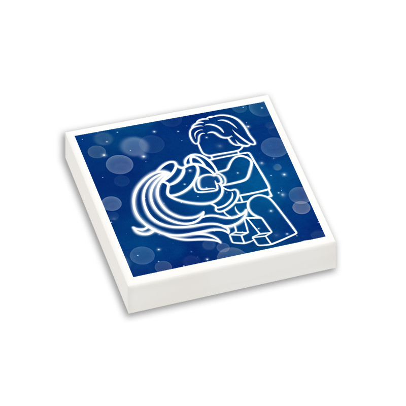 Signe Astrologique Verseau imprimé sur Brique Lego® 2x2 - Blanc