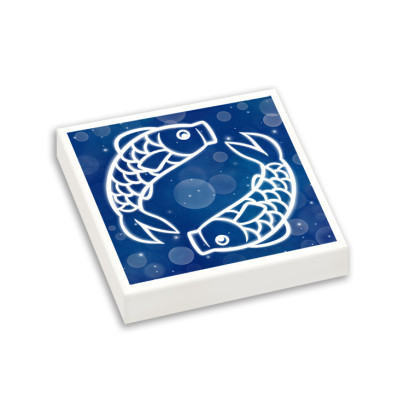 Astrological Sign Pisces printed on Lego® Brick 2x2 - White