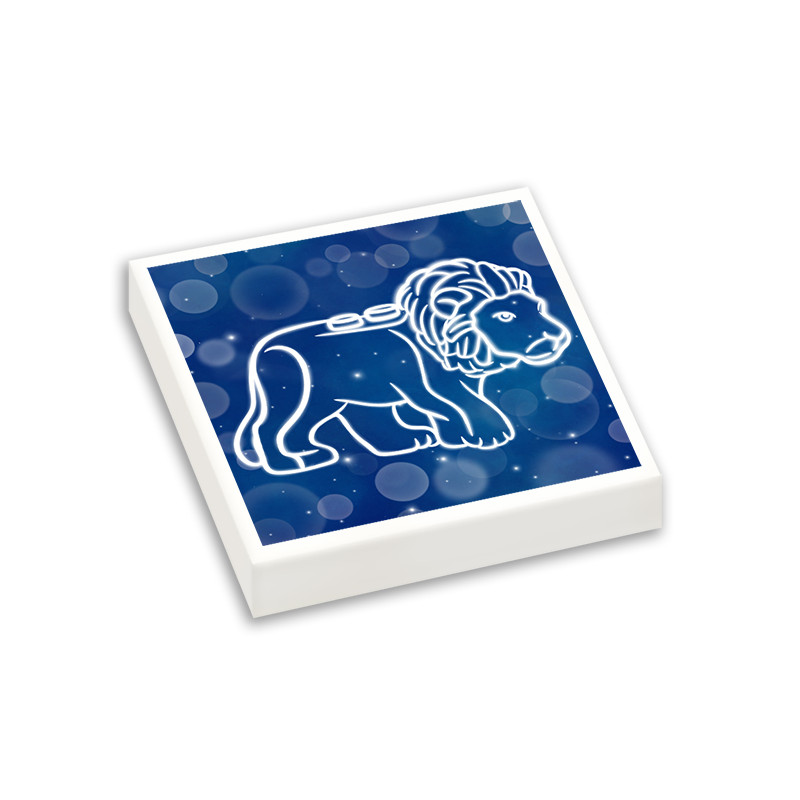 Signe Astrologique Lion imprimé sur Brique Lego® 2x2 - Blanc