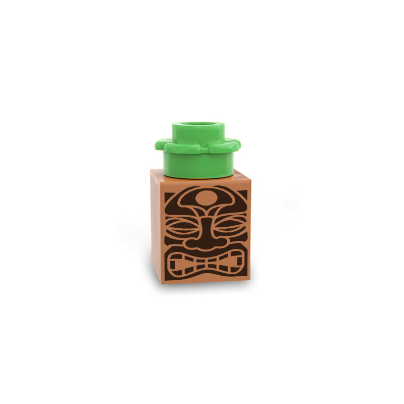 Green Tiki Bar Totem printed on Lego® Brick 1X1 - Medium Nougat