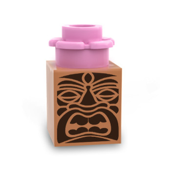 Pink Tiki Bar Totem Printed on Lego® Brick 1X1 - Medium Nougat
