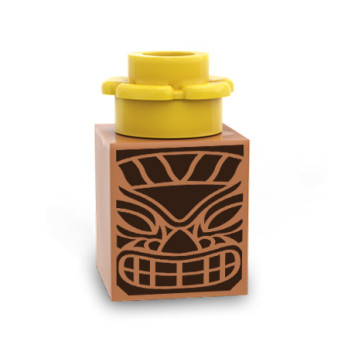 Yellow Tiki Bar Totem Printed on Lego® Brick 1X1 - Medium Nougat
