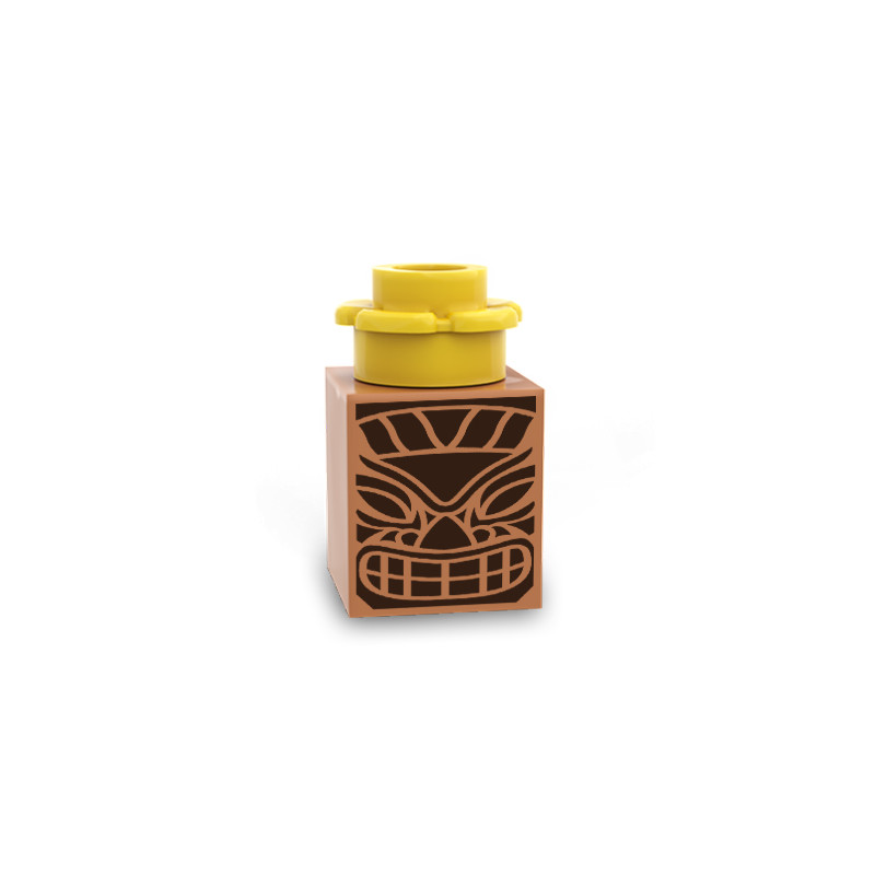 Yellow Tiki Bar Totem Printed on Lego® Brick 1X1 - Medium Nougat