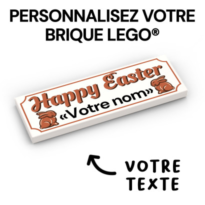 "Happy Easter" to personalize - printed on Lego® Brick 2X6 - White