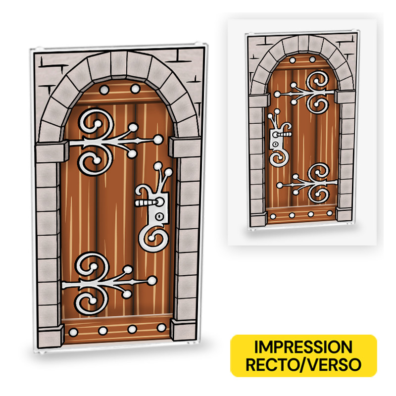 Arch and decorated wooden door printed on Lego® Window 1x4x6