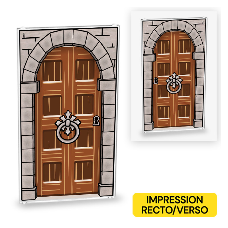 Arch and Wooden door with metal handle printed on Lego® window 1x4x6
