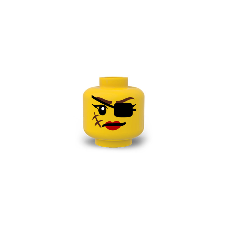 Visage femme pirate imprimé sur Tête Lego® Jaune