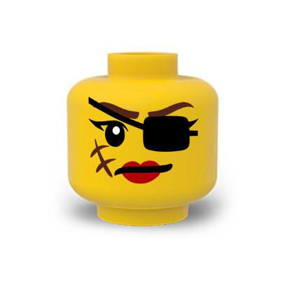 Visage femme pirate imprimé sur Tête Lego® Jaune