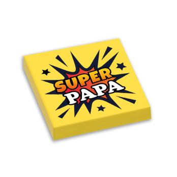 "Super Papa" printed Plate Lego® 2X2 - Yellow