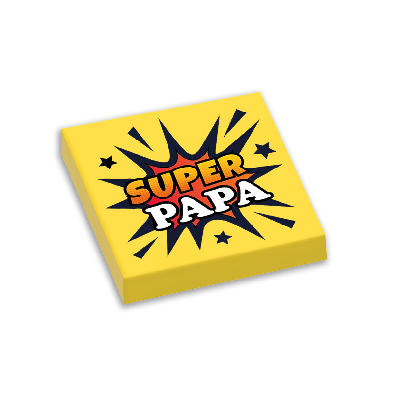 "Super Papa" printed Plate Lego® 2X2 - Yellow