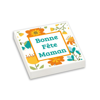 Brique "Bonne fête maman" imprimée Plate Lego® 2X2 - Blanc
