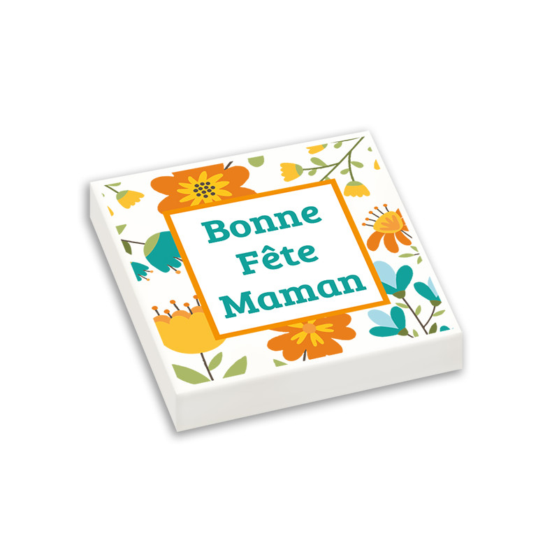 "Bonne fête maman" Brick Printed Plate Lego® 2X2 - White