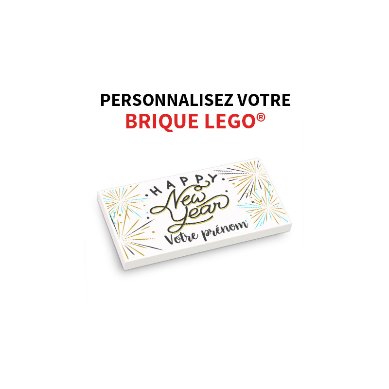 "Happy New Year" à personnaliser - imprimé sur Brique Lego® 2X4 - Blanc