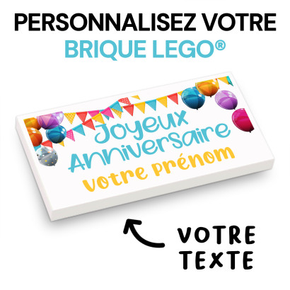 "Joyeux anniversaire" à personnaliser - imprimée sur Brique Lego® 2X4 - Blanc