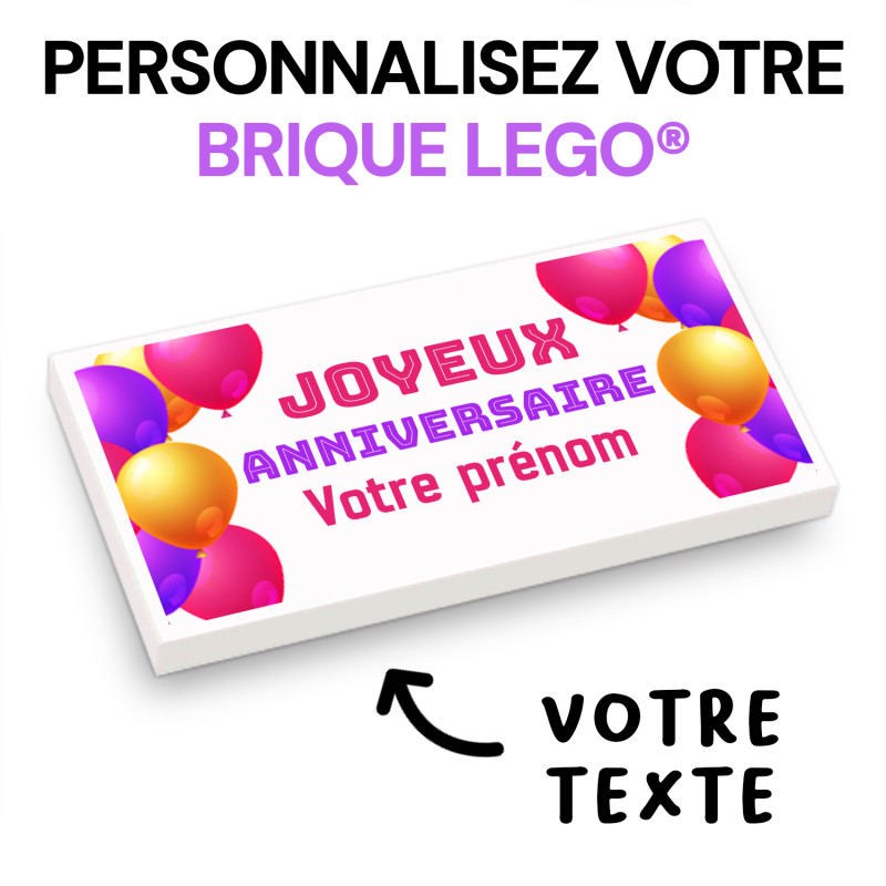 "Joyeux anniversaire" à personnaliser - imprimée sur Brique Lego® 2X4 - Blanc
