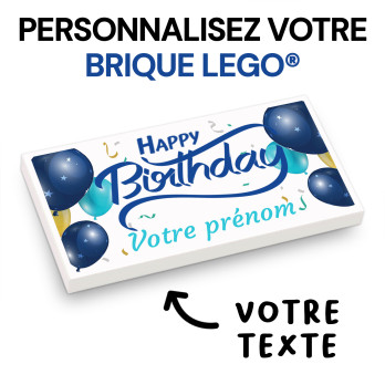 "Happy Birthday" à personnaliser - imprimée sur Brique Lego® 2X4 - Blanc